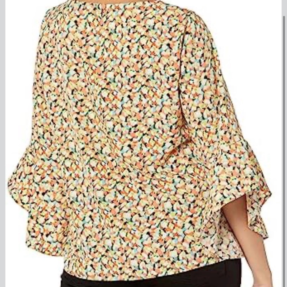 Kasper Multicolor Abstract Floral Bell Sleeve Blouse NWOT • Statement • Size S - Picture 9 of 9